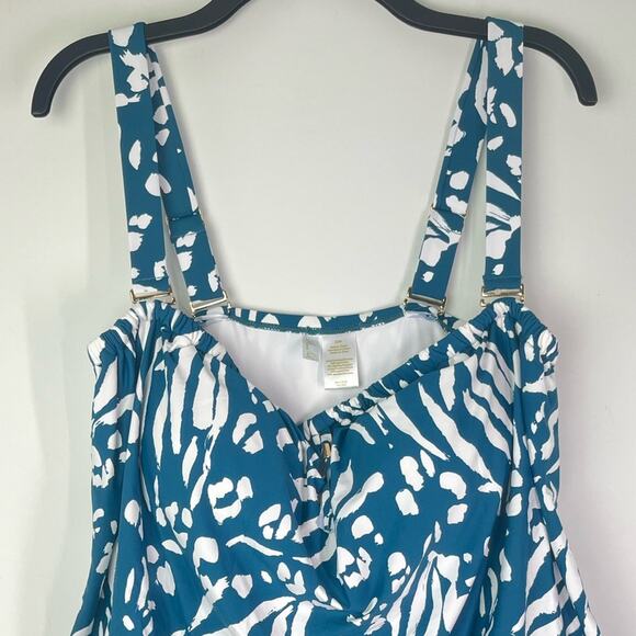 New Anne Cole Plus Size Tropical V-Wire Padded One Piece Swimsuit - Picture 3 of 13